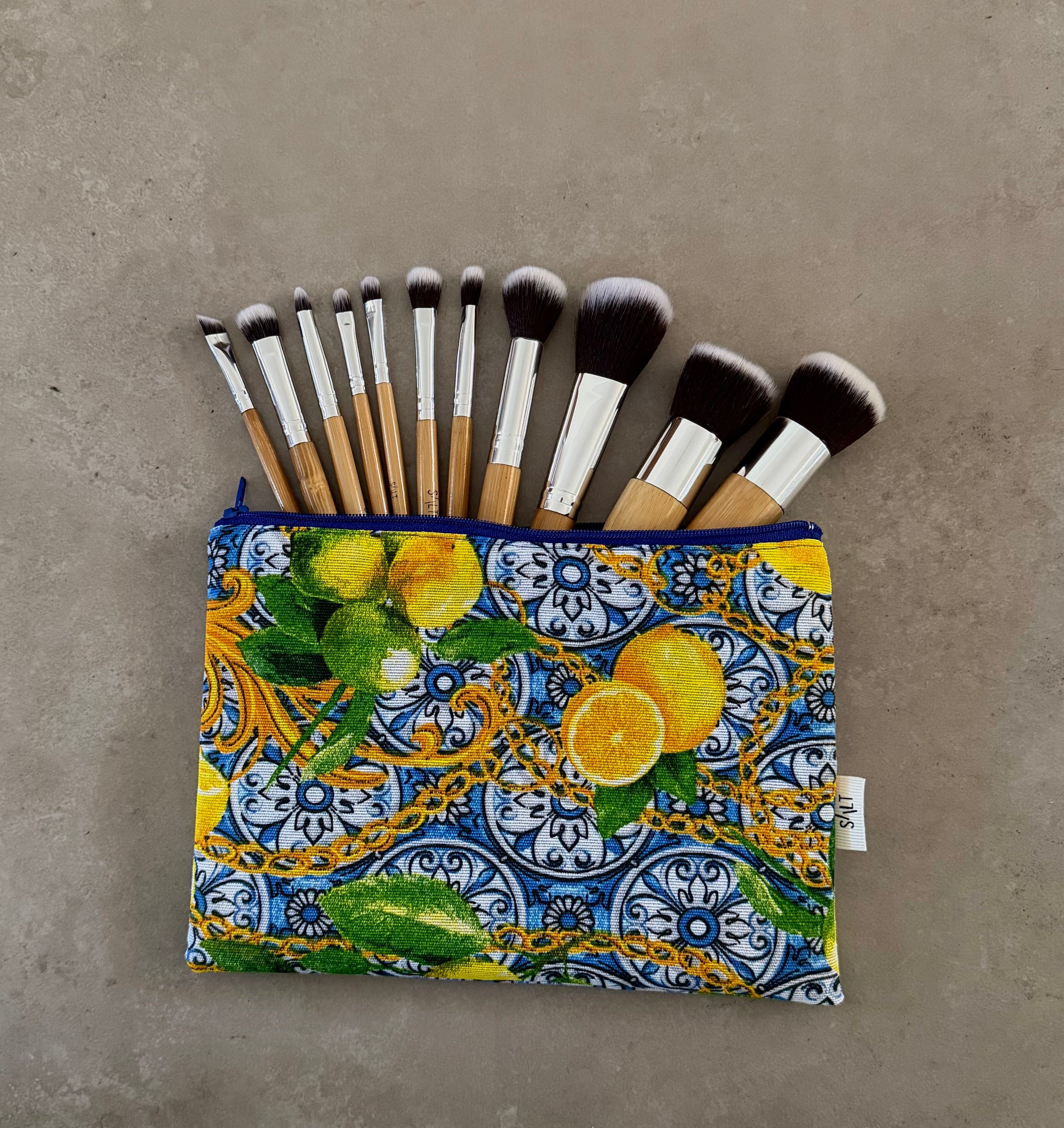 Lemon print 11 piece Bamboo Brush Set